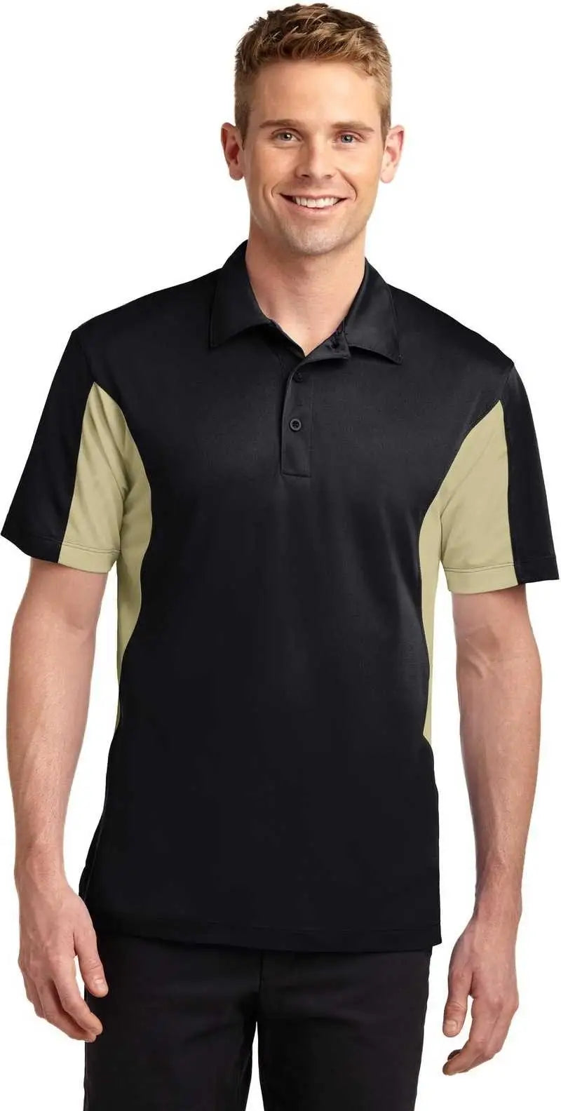 Sport-tek St655 Side Blocked Micropique Sport-wick Polo - Black Vegas Gold
