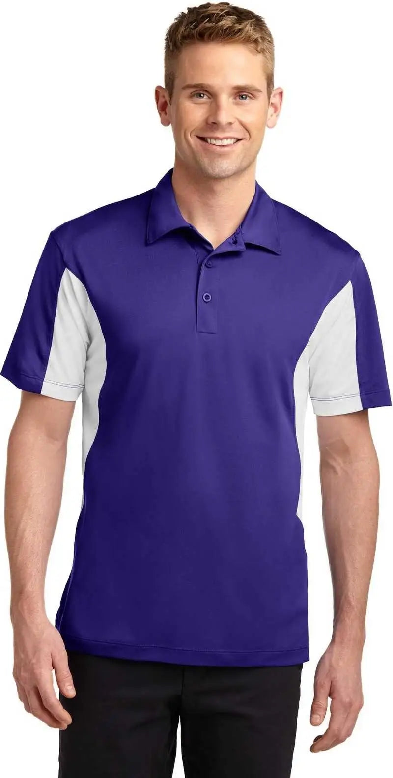 Sport-tek St655 Side Blocked Micropique Sport-wick Polo - Purple White
