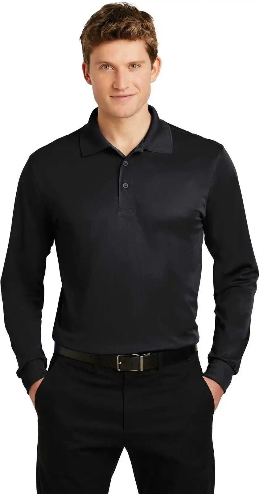 Sport Tek St657 Long Sleeve Micropique Wick Polo Black
