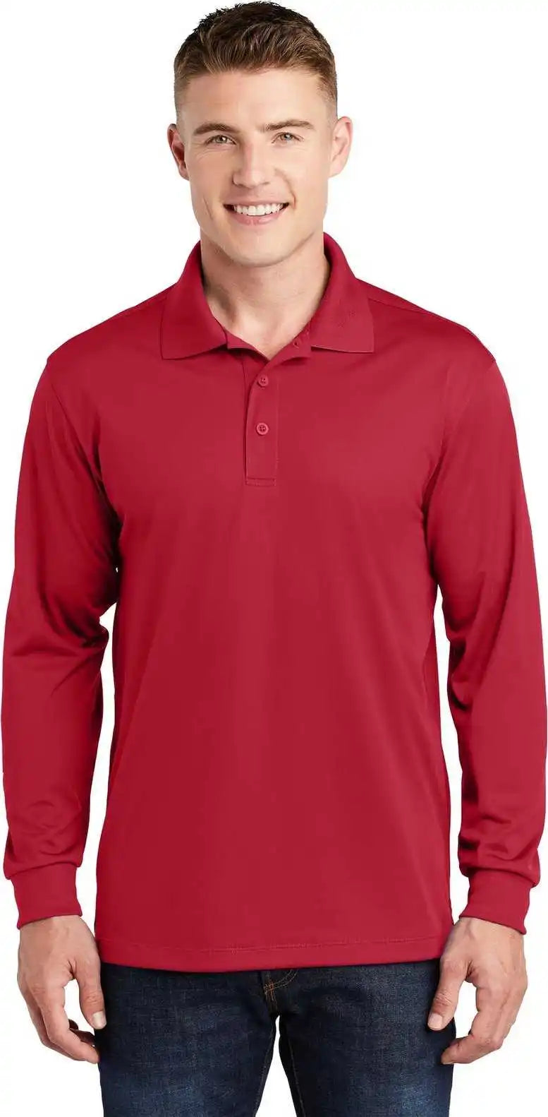 Sport Tek St657 Long Sleeve Micropique Wick Polo Deep Red