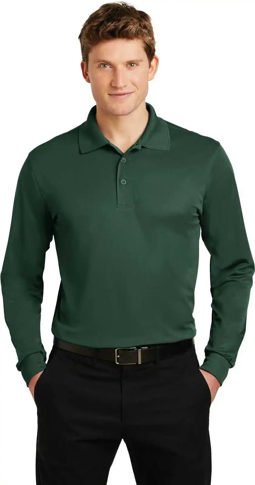 Sport Tek St657 Long Sleeve Micropique Wick Polo Forest Green
