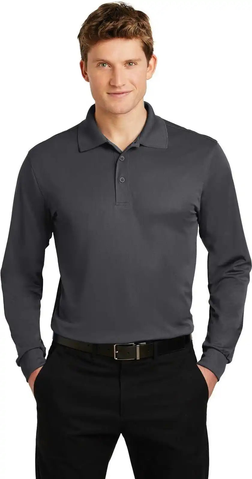 Sport Tek St657 Long Sleeve Micropique Wick Polo Iron Gray