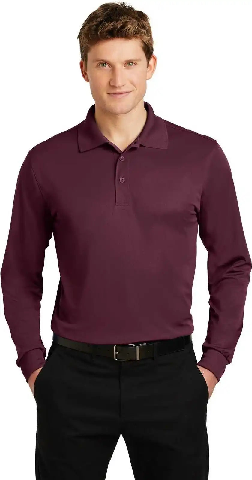 Sport-tek St657 Long Sleeve Micropique Sport-wick Polo - Maroon