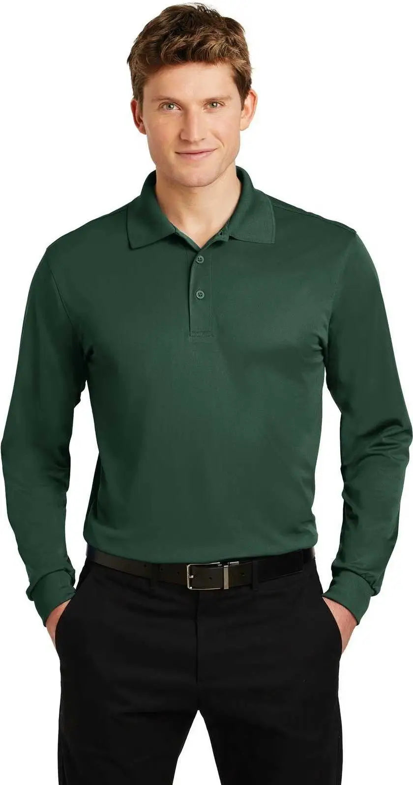Sport-tek St657 Long Sleeve Micropique Sport-wick Polo - Forest Green