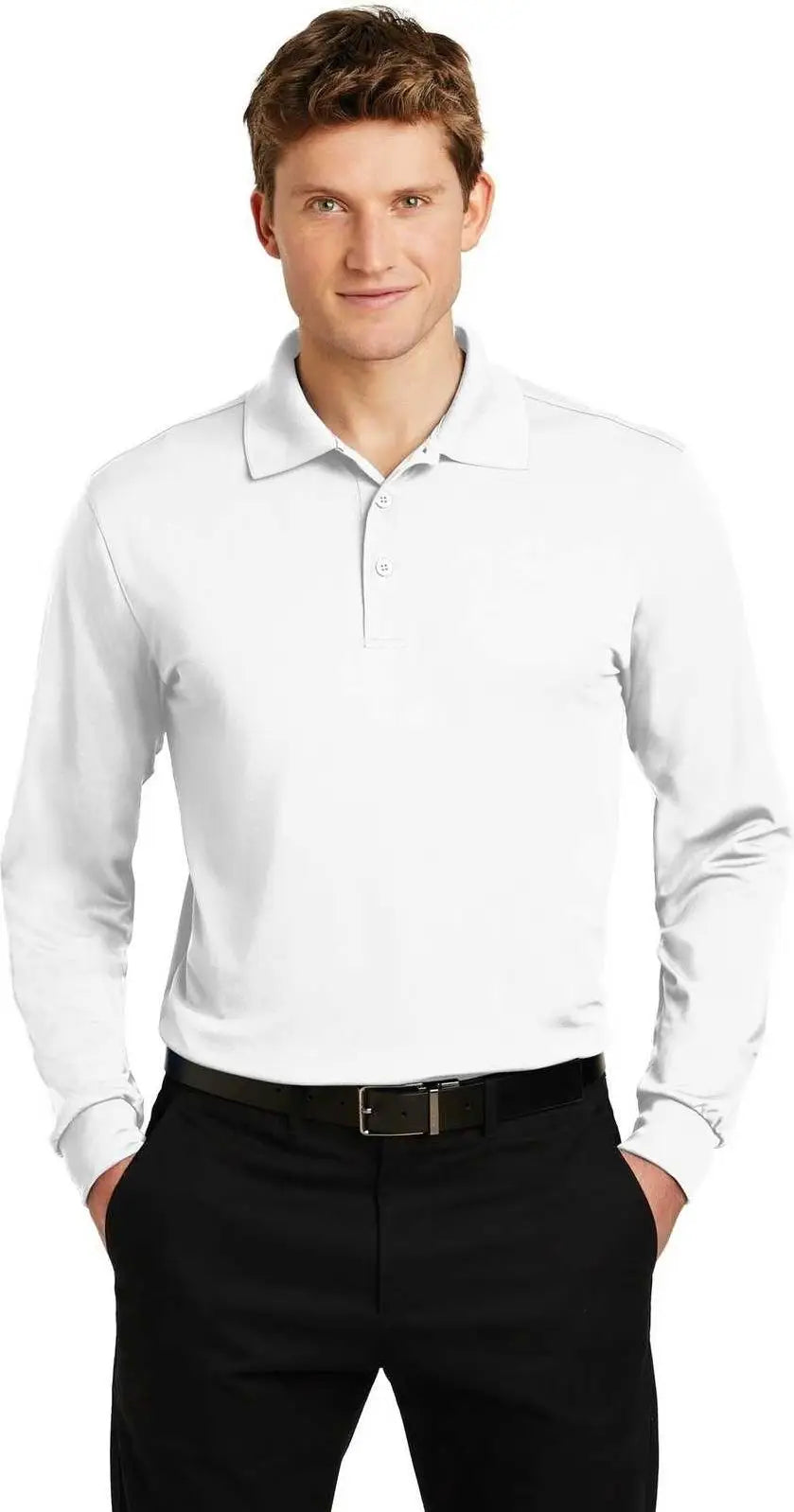 Sport-tek St657 Long Sleeve Micropique Sport-wick Polo - White