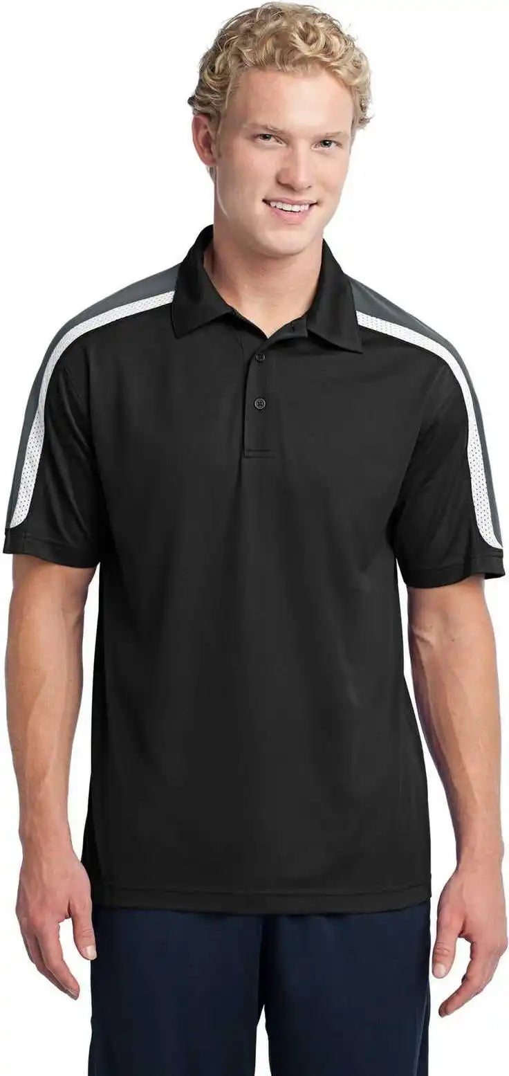 Sport-tek St658 Tricolor Shoulder Micropique Sport-wick Polo - Black Iron Gray White