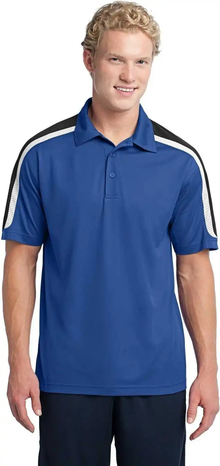 Sport-tek St658 Tricolor Shoulder Micropique Sport-wick Polo - True Royal Black White