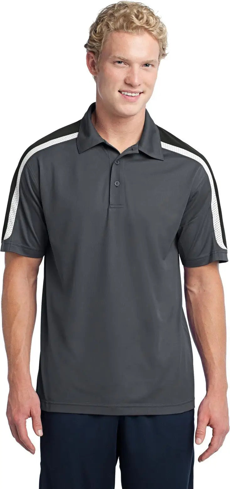 Sport-tek St658 Tricolor Shoulder Micropique Sport-wick Polo - Iron Gray Black White - Gray/ Black/ / Adult Xs