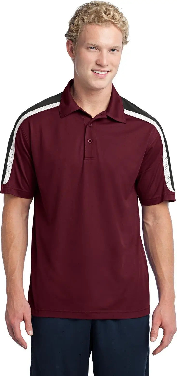 Sport-tek St658 Tricolor Shoulder Micropique Sport-wick Polo - Maroon Black White - Maroon/ Black/ / Adult Xs