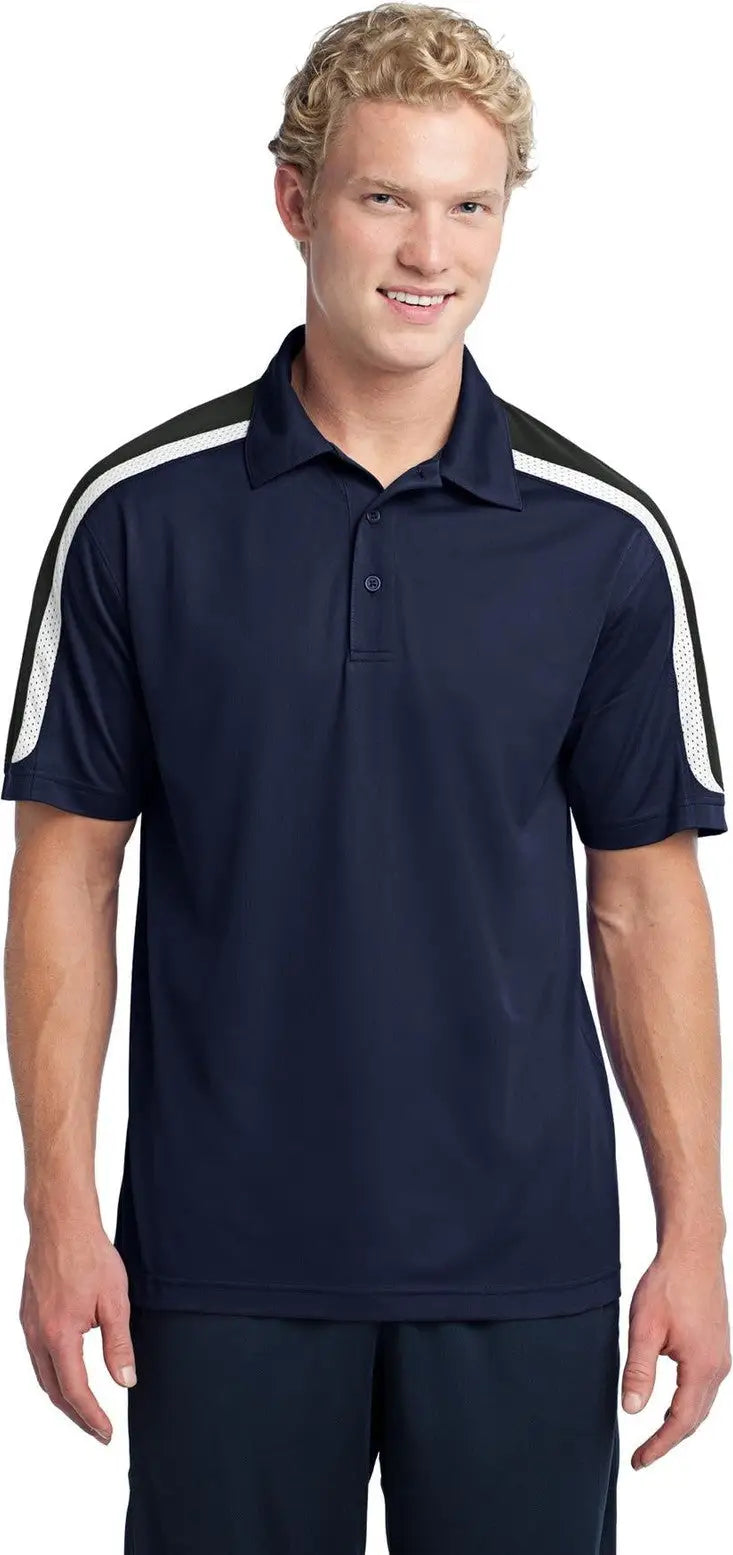 Sport-tek St658 Tricolor Shoulder Micropique Sport-wick Polo - True Navy Black White - Navy/ Black/ / Adult Xs