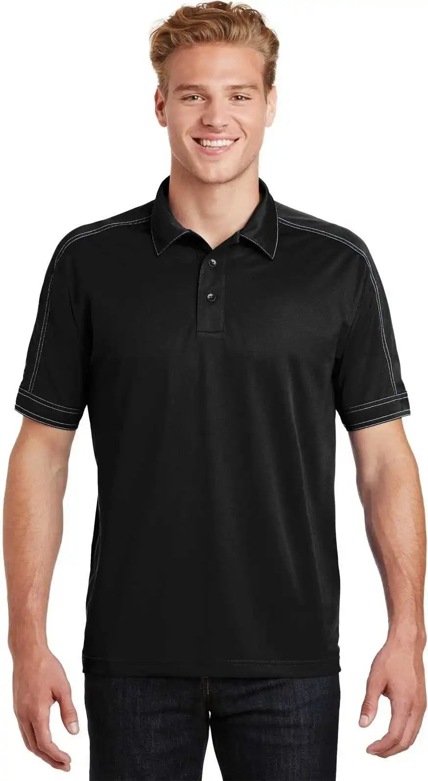 Sport-tek St659 Contrast Stitch Micropique Sport-wick Polo - Black