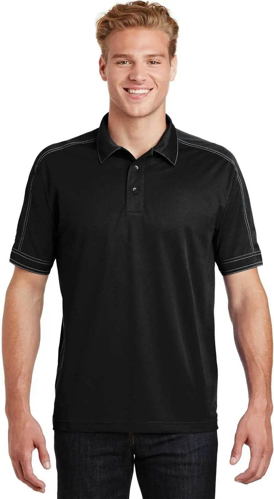 Sport-tek St659 Contrast Stitch Micropique Sport-wick Polo - Black