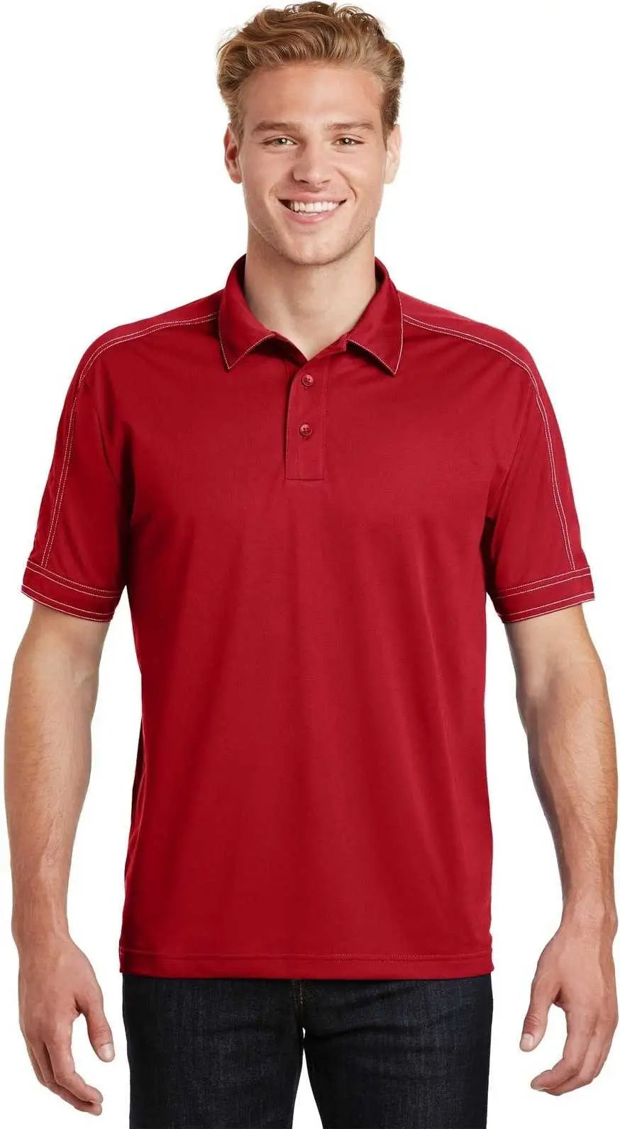 Sport-tek St659 Contrast Stitch Micropique Sport-wick Polo - True Red