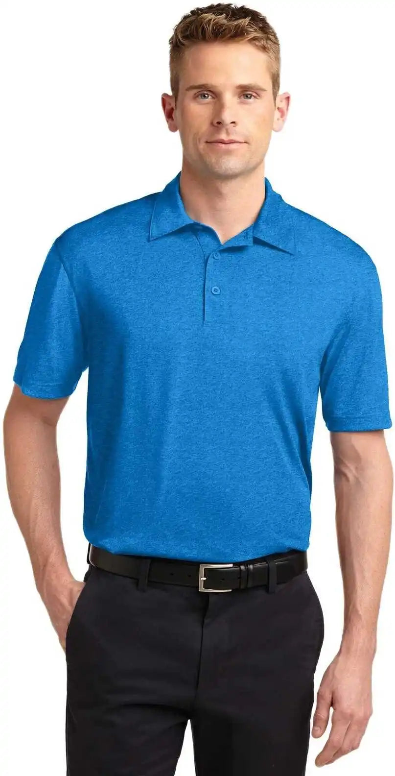 Sport Tek St660 Heather Contender Polo Blue Wake