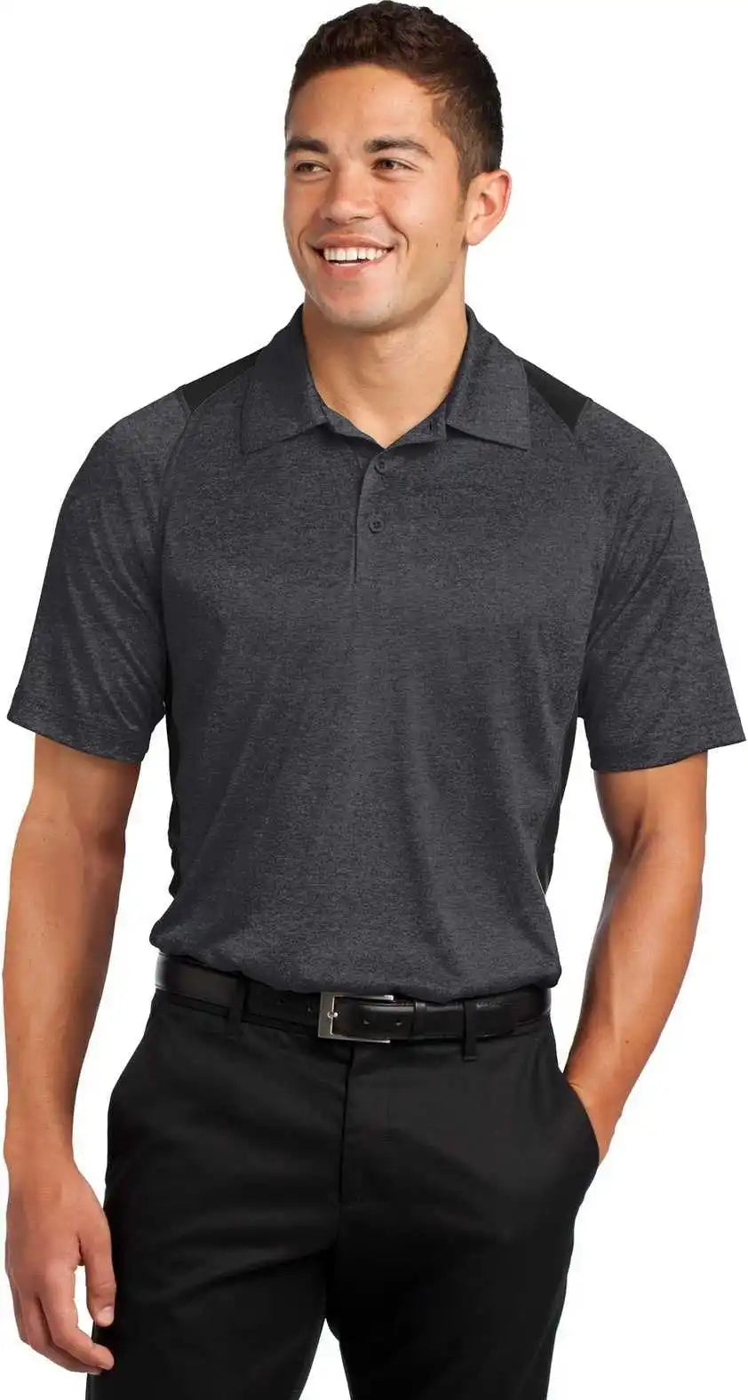 Sport Tek St665 Heather Colorblock Contender Polo Graphite Black
