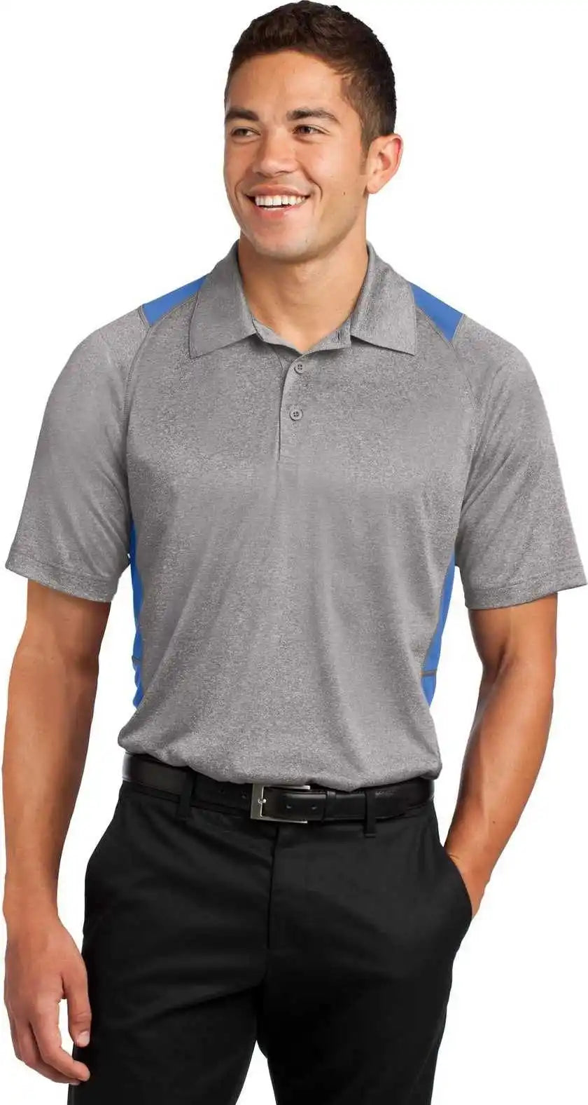 Sport Tek St665 Heather Colorblock Contender Polo Vintage Carolina Blue