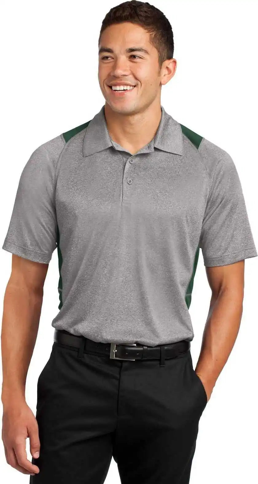 Sport Tek St665 Heather Colorblock Contender Polo Vintage Forest Green