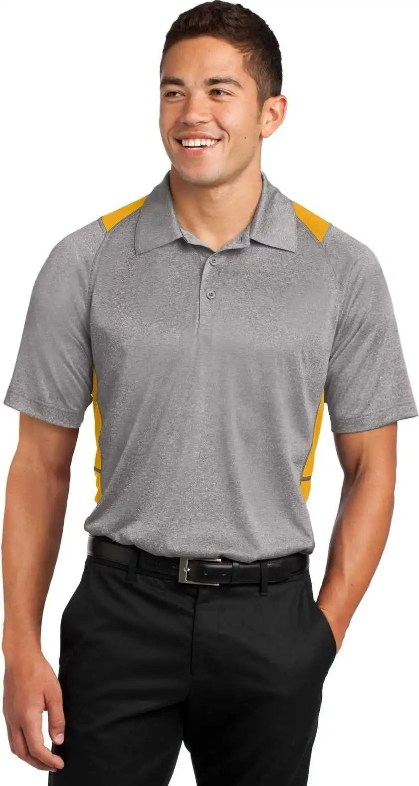 Sport-tek St665 Heather Colorblock Contender Polo - Vintage Gold