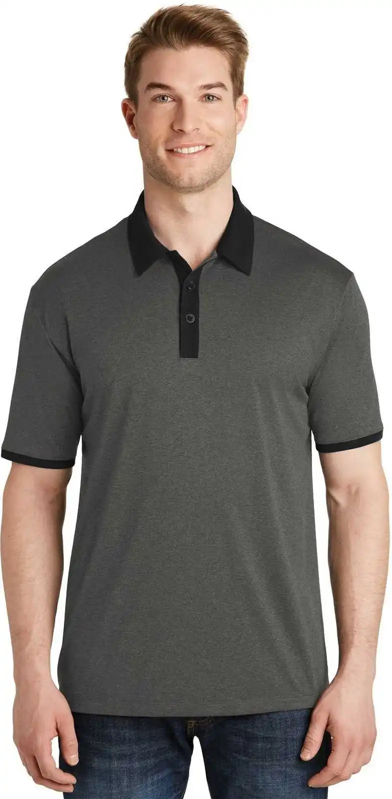 Sport-tek St667 Heather Contender Contrast Polo - Graphite Black