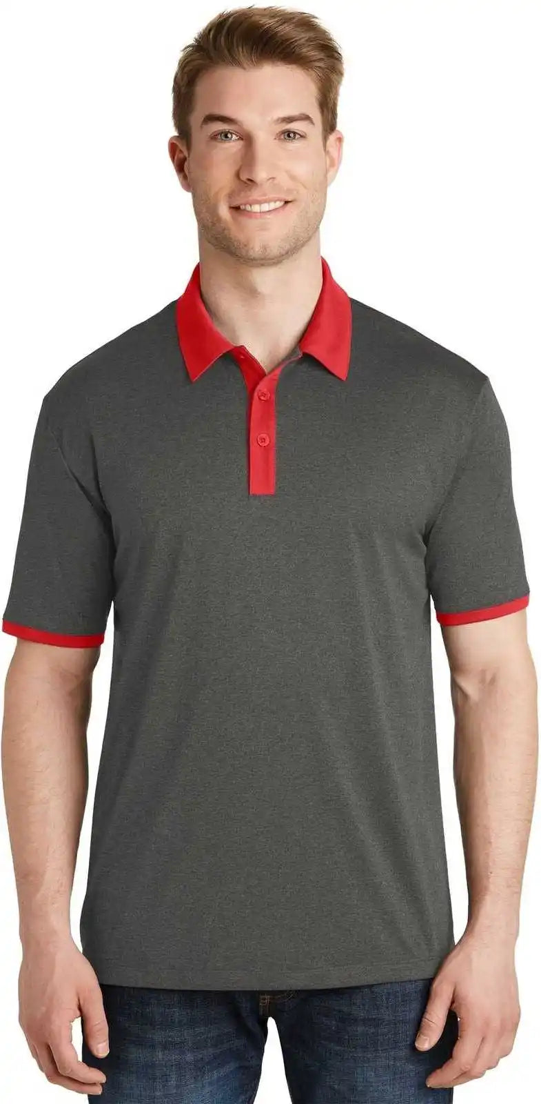 Sport-tek St667 Heather Contender Contrast Polo - Graphite True Red