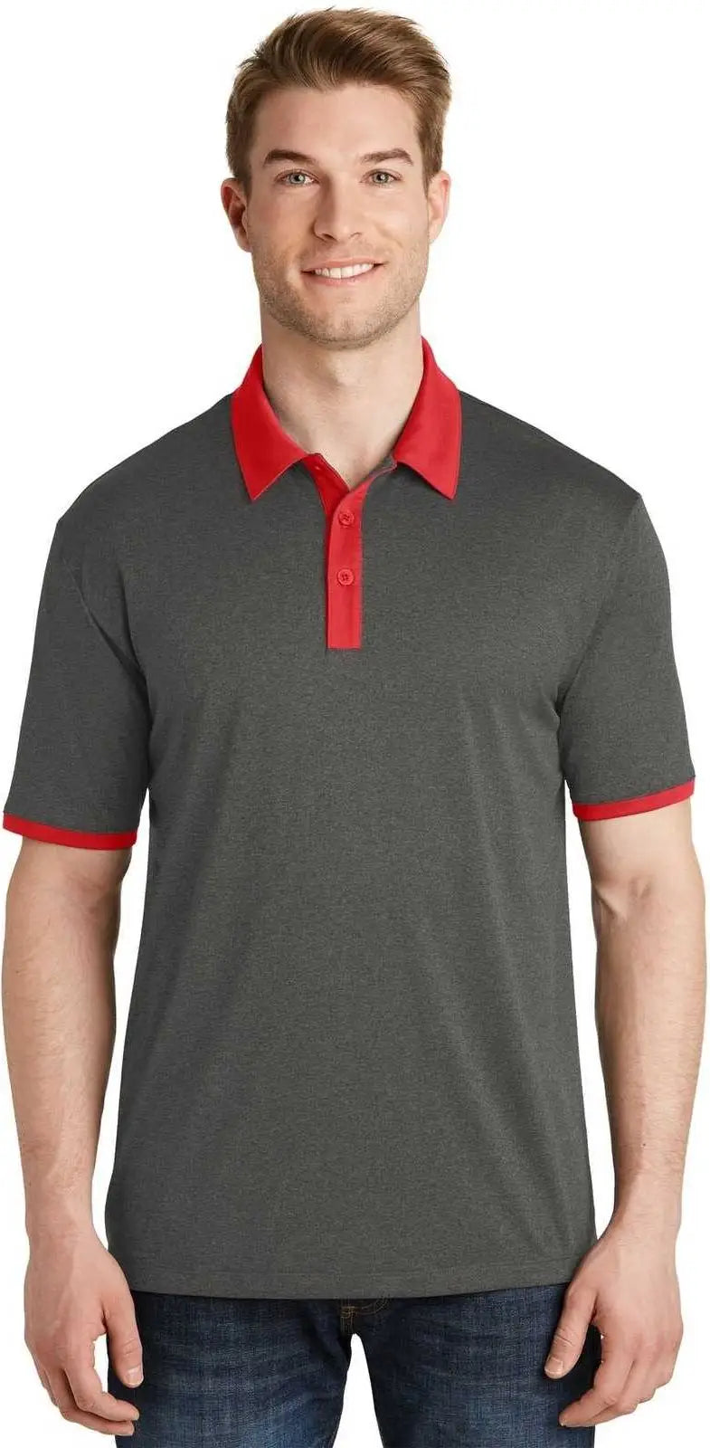 Sport-tek St667 Heather Contender Contrast Polo - Graphite True Red