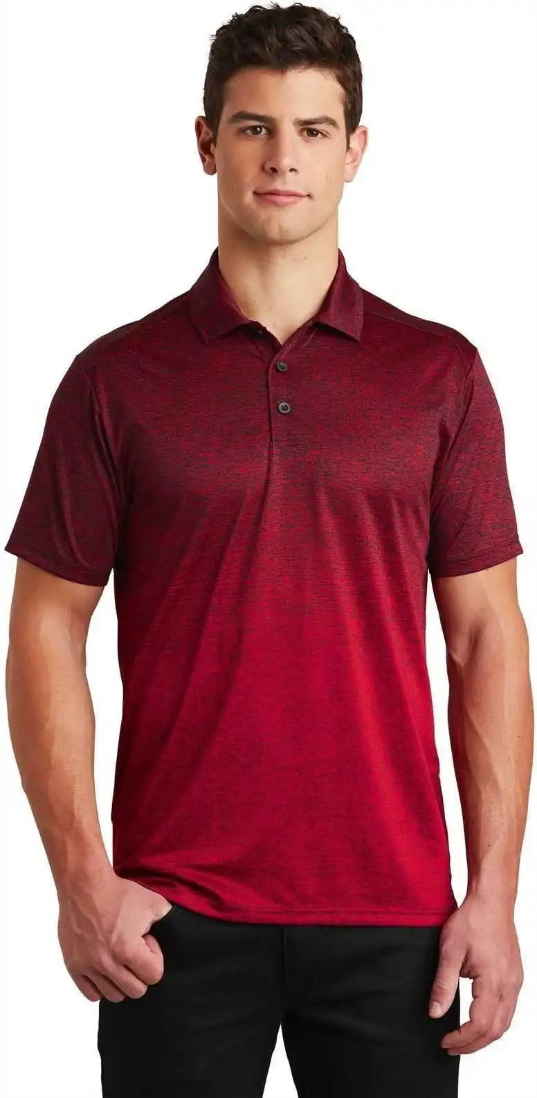 Sport-tek St671 Ombre Heather Polo - Deep Red Black