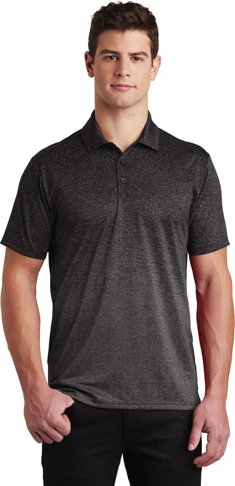 Sport-tek St671 Ombre Heather Polo - Iron Gray Black - Gray/ / Adult Xs