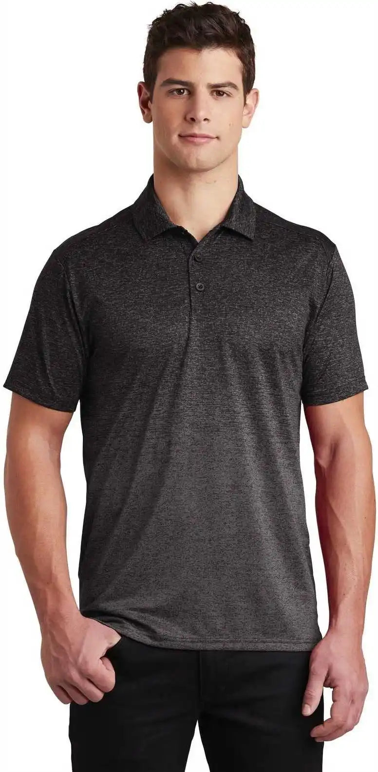 Sport Tek St671 Ombre Heather Polo Iron Gray Black