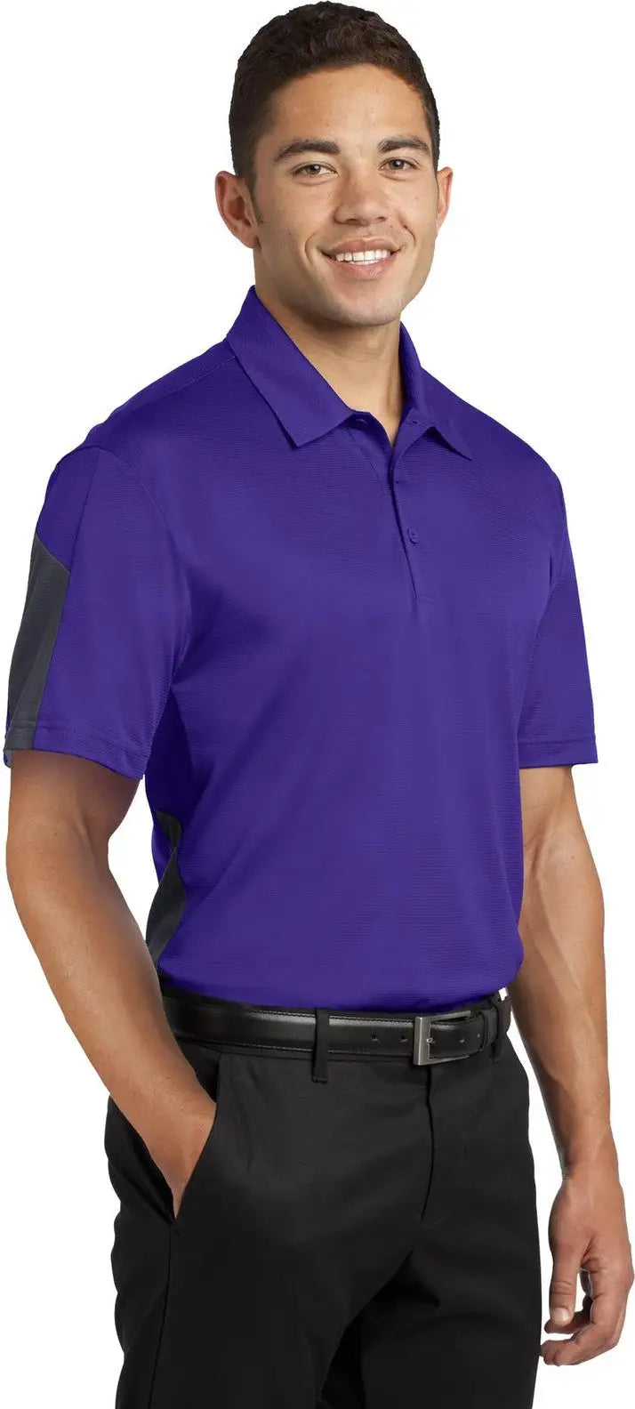 Sport-tek St695 Posicharge Active Textured Colorblock Polo - Purple Gray