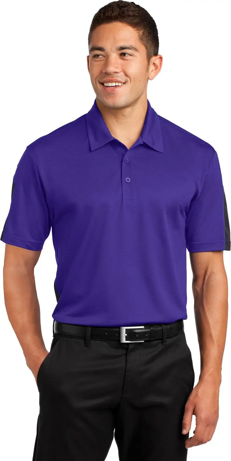 Sport-tek St695 Posicharge Active Textured Colorblock Polo - Purple Gray - Purple/ / Adult Xs