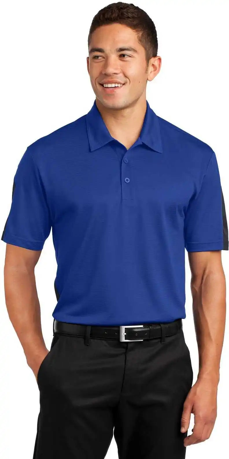 Sport Tek St695 Posicharge Active Textured Colorblock Polo True Royal Gray