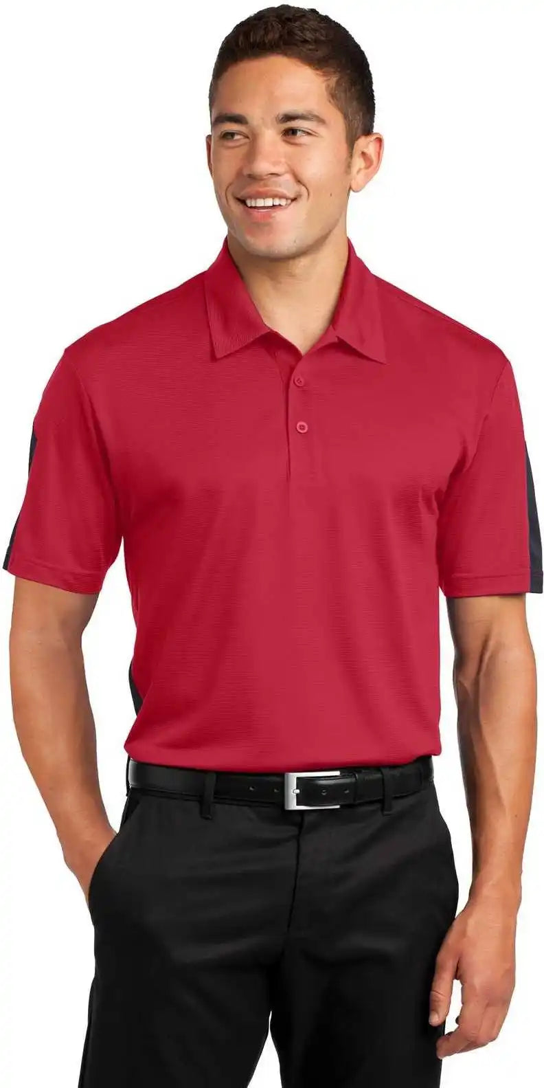Sport Tek St695 Posicharge Active Textured Colorblock Polo True Red Gray