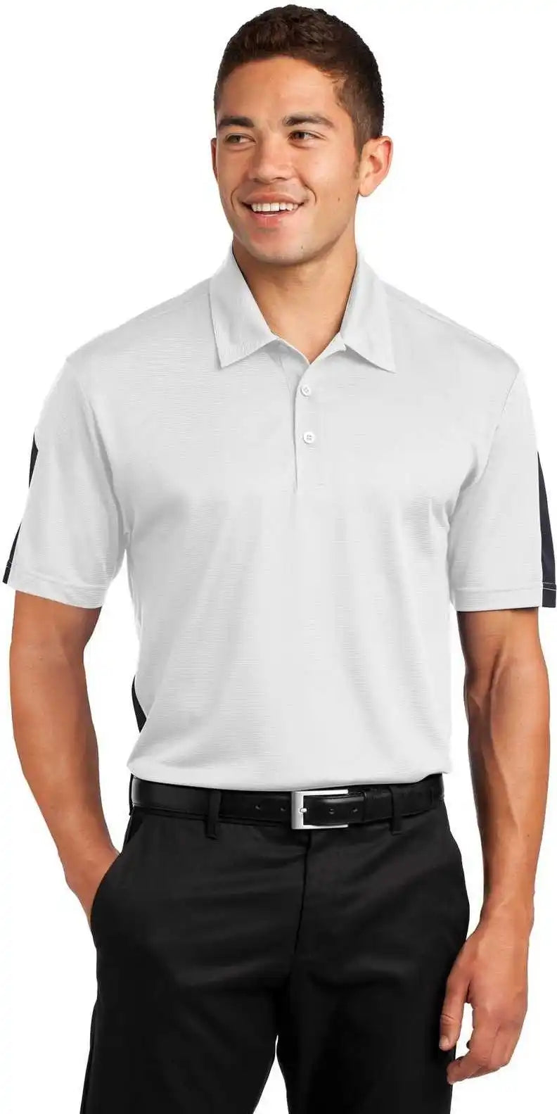Sport-tek St695 Posicharge Active Textured Colorblock Polo - White Gray