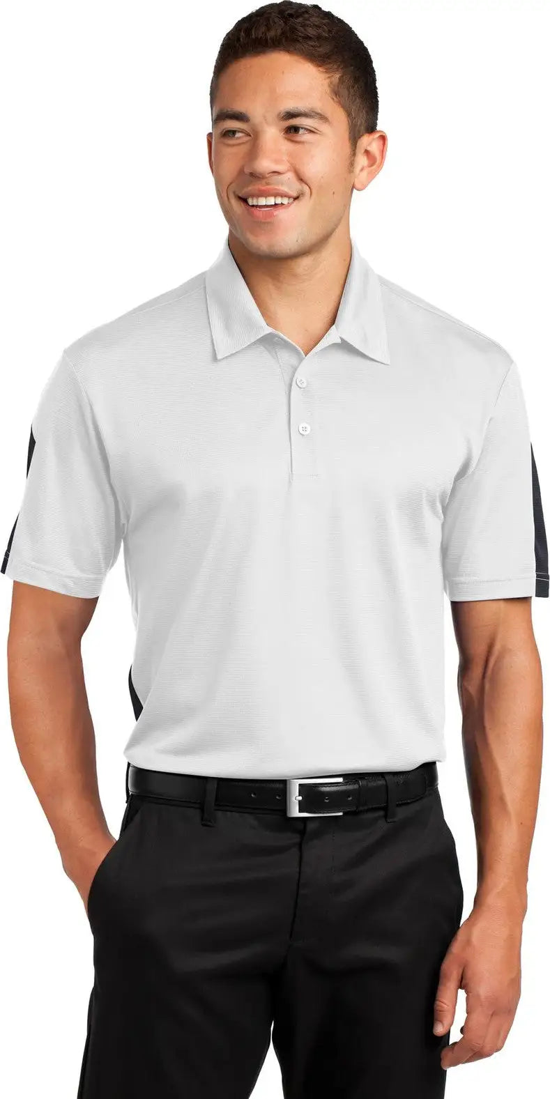 Sport-tek St695 Posicharge Active Textured Colorblock Polo - White Gray - White/ / Adult Xs