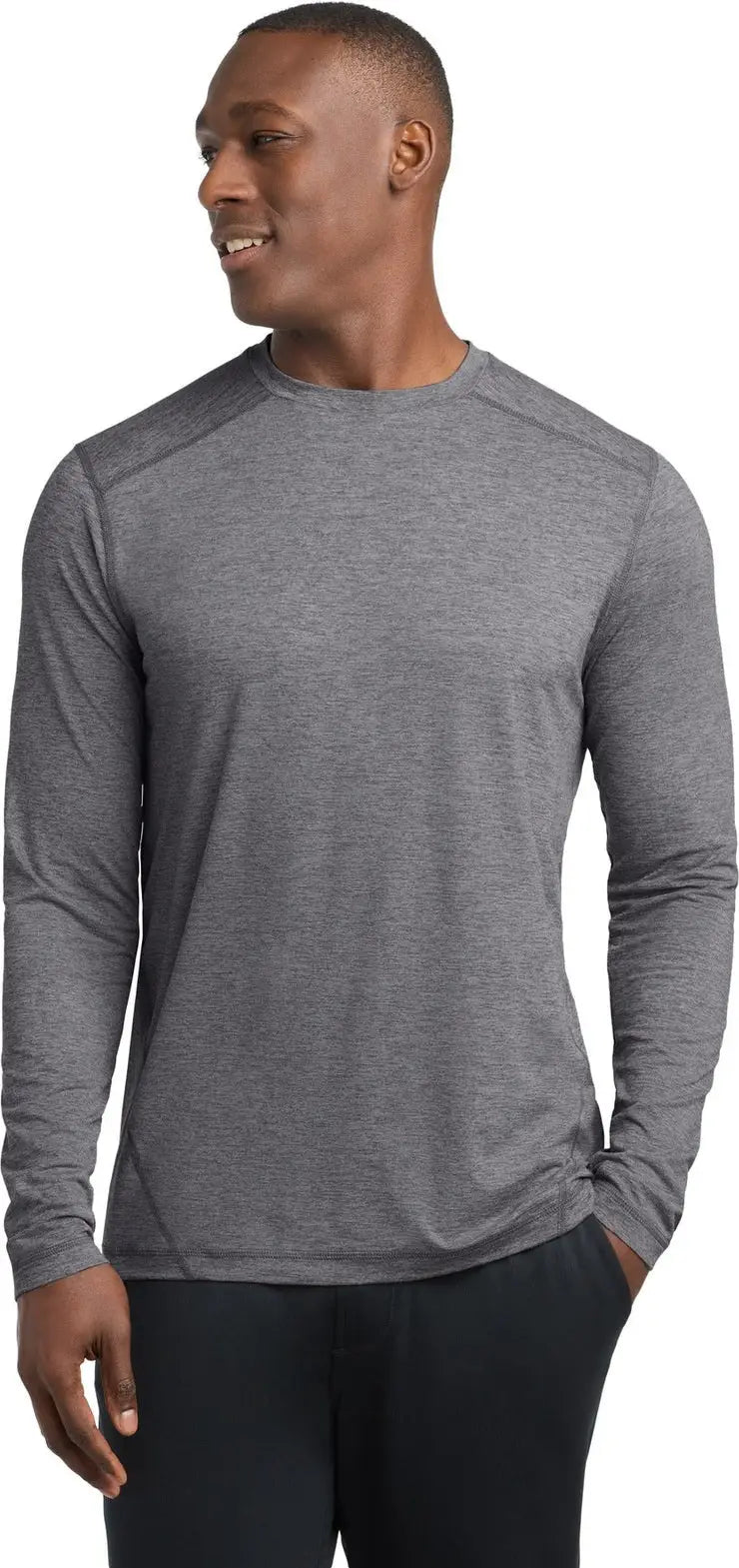 Sport-tek St710 Exchange 1.5 Long Sleeve Crew - Gray Heather - Adult Xs