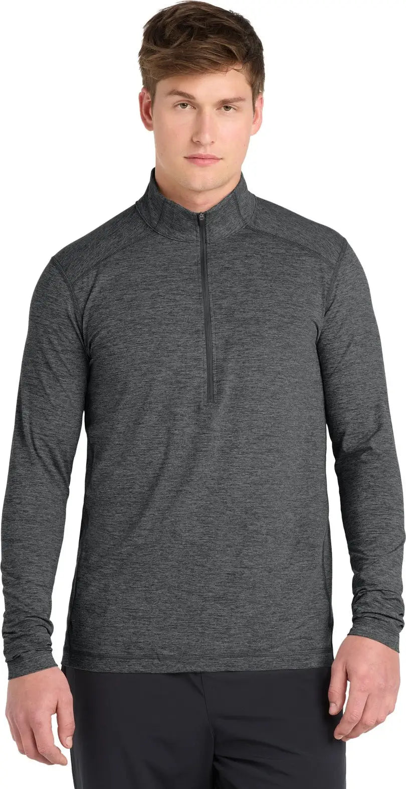 Sport-tek St711 Exchange 1.5 Long Sleeve 1/2-zip - Graphite Heather - Adult Xs