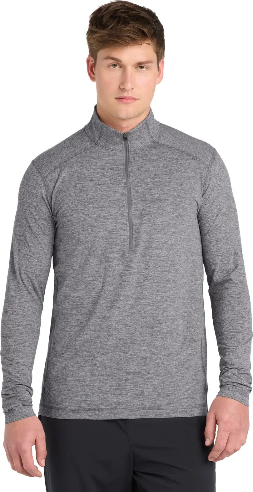 Sport-tek St711 Exchange 1.5 Long Sleeve 1/2-zip - Gray Heather - Adult Xs
