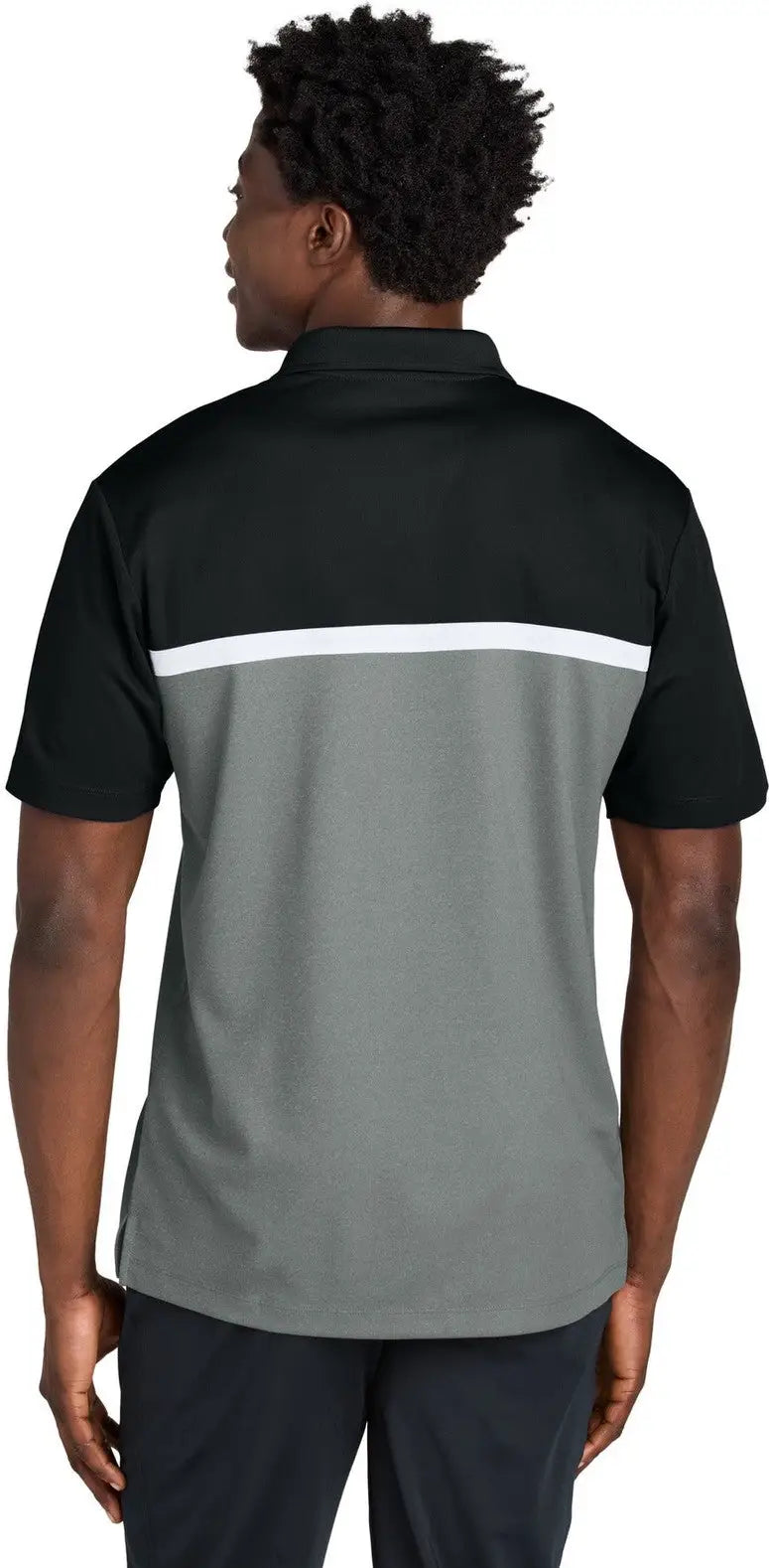 Sport-tek St741 Uv Micropique Colorblock Polo - Black Gray Concrete Heather White