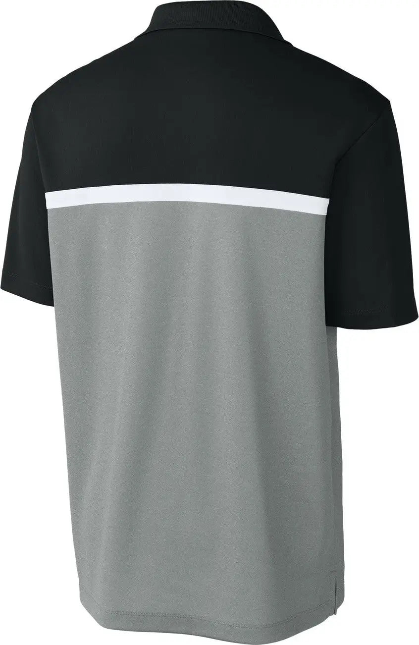 Sport-tek St741 Uv Micropique Colorblock Polo - Black Gray Concrete Heather White