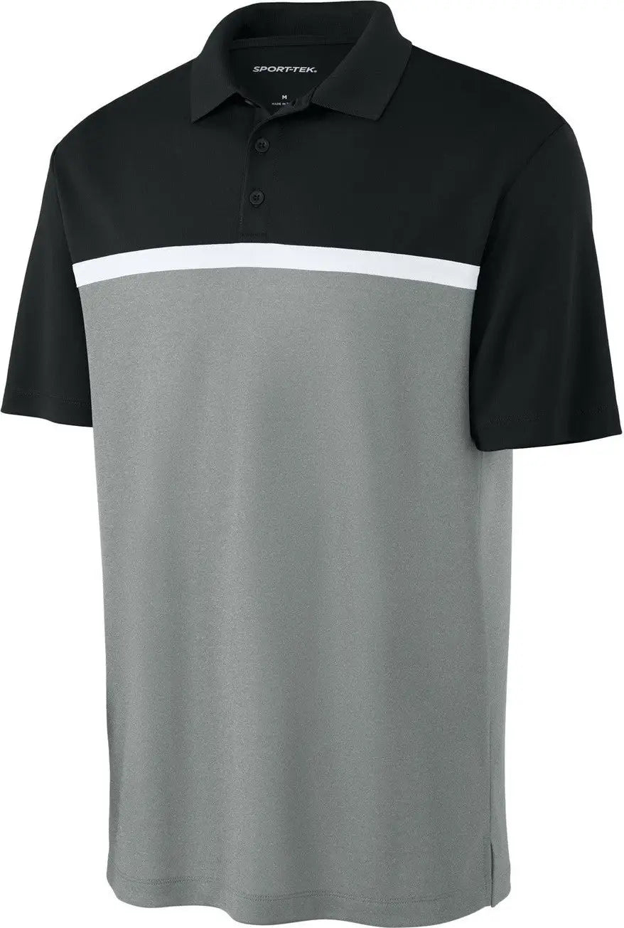 Sport-tek St741 Uv Micropique Colorblock Polo - Black Gray Concrete Heather White
