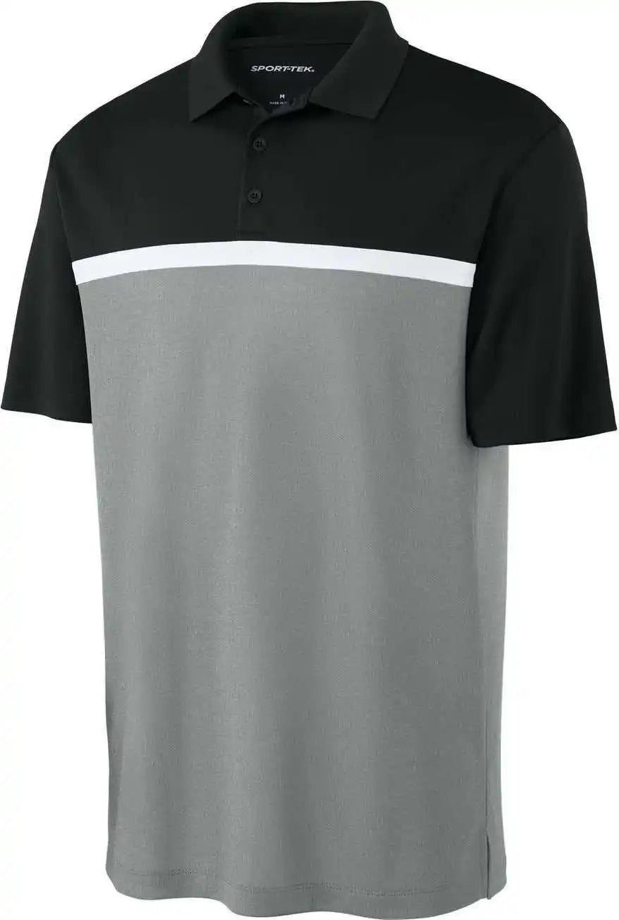 Sport Tek St741 Uv Micropique Colorblock Polo Blk/gcch/w