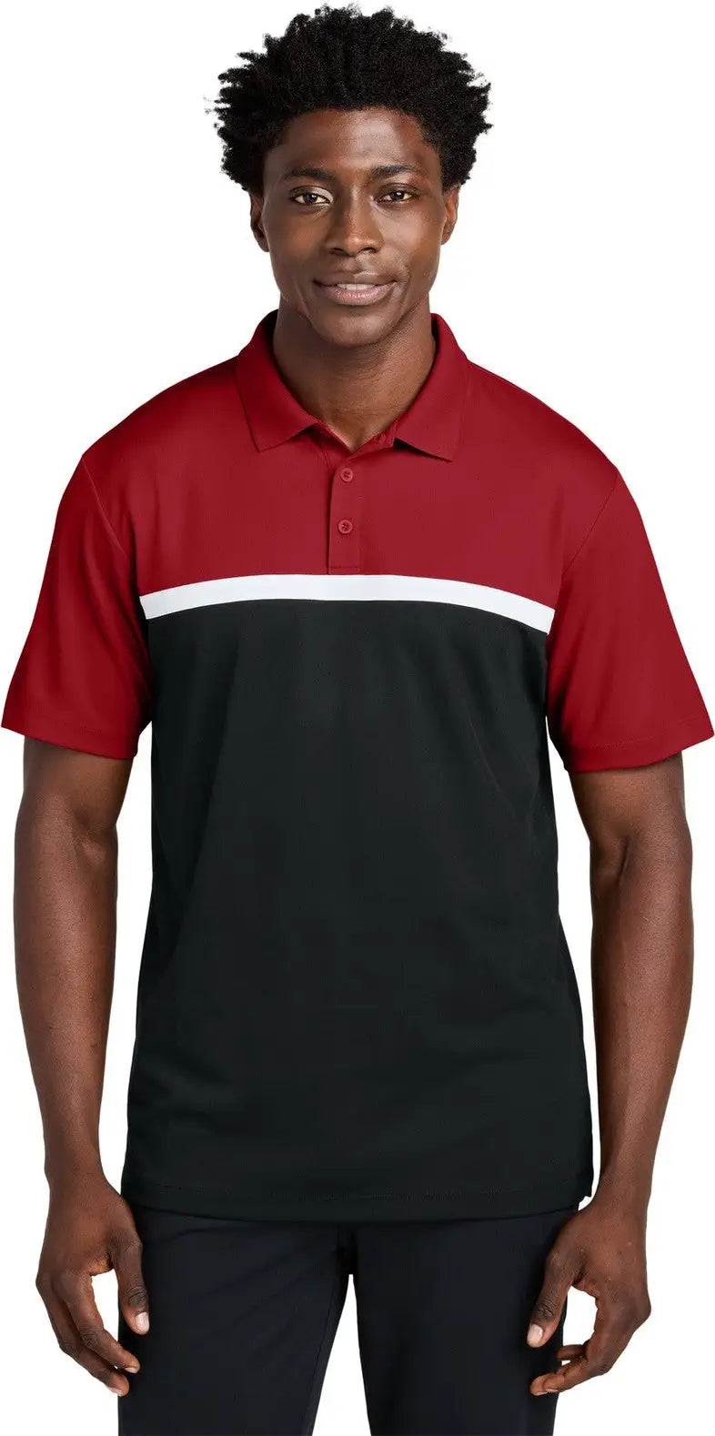 Sport-tek St741 Uv Micropique Colorblock Polo - Deep Red Black White - Red/ Black/ / Adult Xs