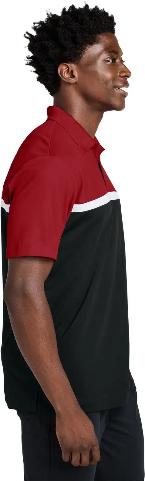 Sport-tek St741 Uv Micropique Colorblock Polo - Deep Red Black White