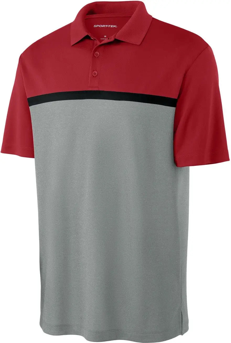 Sport-tek St741 Uv Micropique Colorblock Polo - Deep Red Gray Concrete Heather Black