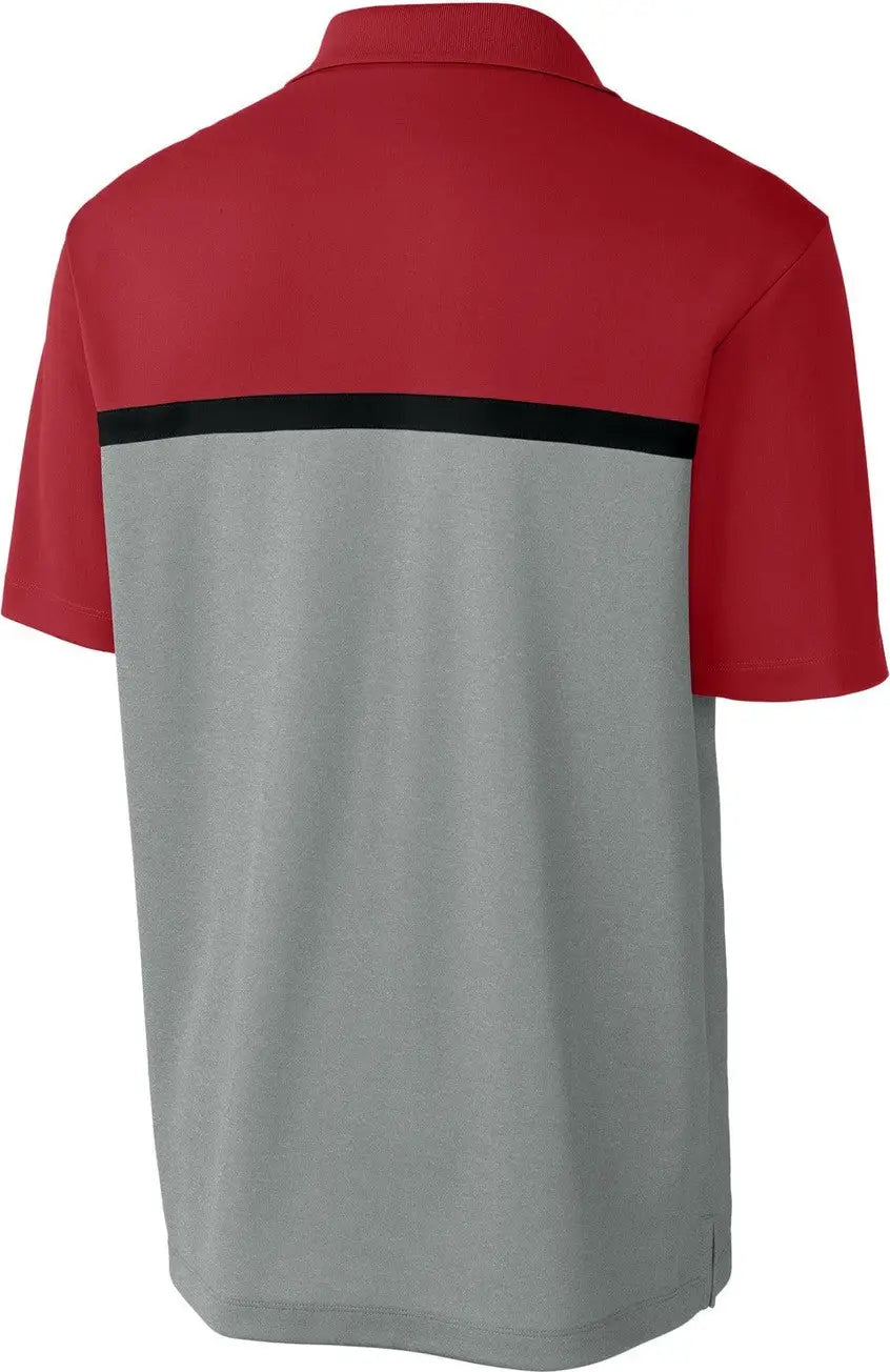 Sport-tek St741 Uv Micropique Colorblock Polo - Deep Red Gray Concrete Heather Black