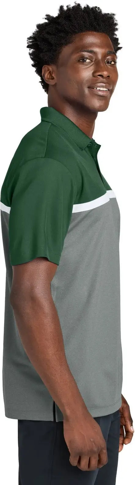 Sport-tek St741 Uv Micropique Colorblock Polo - Forest Green Gray Concrete Heather White