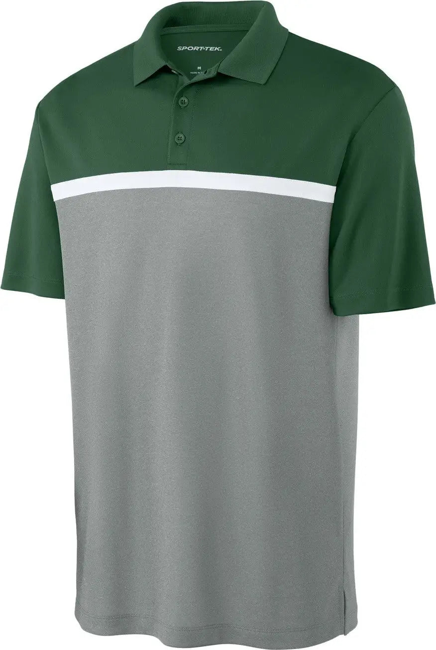 Sport-tek St741 Uv Micropique Colorblock Polo - Forest Green Gray Concrete Heather White