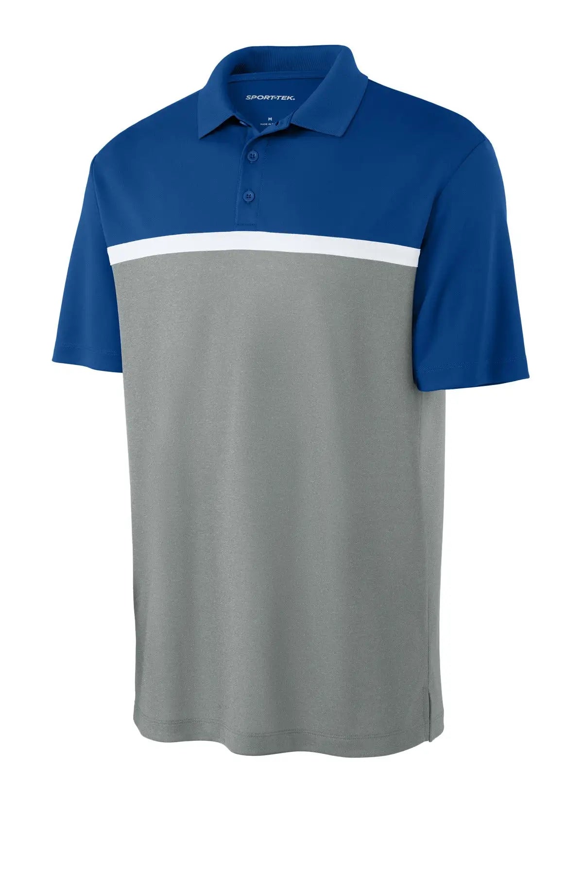 Sport-tek St741 Uv Micropique Colorblock Polo - True Royal Gray Concrete Heather White