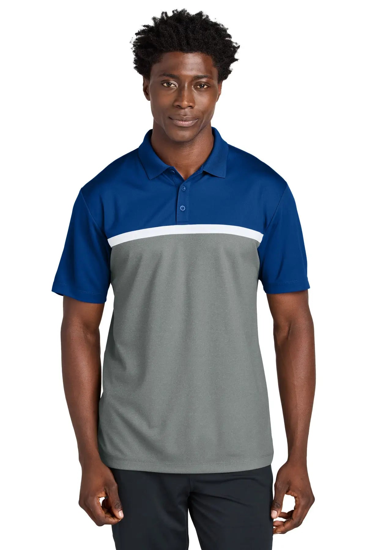 Sport-tek St741 Uv Micropique Colorblock Polo - True Royal Gray Concrete Heather White - Royal/ Heather/ / Adult Xs
