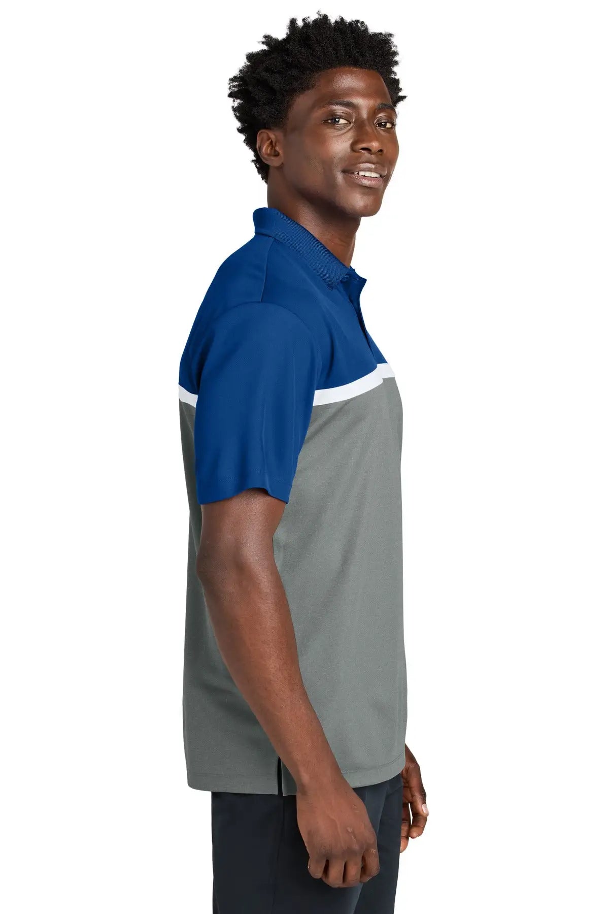 Sport-tek St741 Uv Micropique Colorblock Polo - True Royal Gray Concrete Heather White